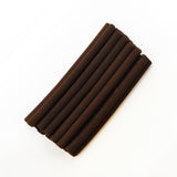 A bundle of dark brown incense sticks arranged diagonally on a plain white background.
