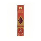 A tall rectangular box of Dalmani Rose Herbresin incense sticks, featuring a red and gold design with a diamond-shaped cutout showing the dark pink incense sticks inside, set against a plain white background.