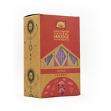 A box of Rose Incense featuring a red and gold design with illustrations of roses, bees, and moon phases, shown on a white background.
