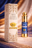 Burhan perfume packaging side panel showing alcohol-free and long-lasting fragrance details