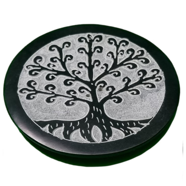 Tree of Life Soapstone Incense Holder - Round-Naathi-Aromatherapy-NZ